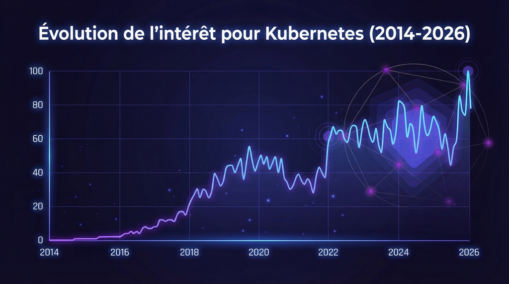 Evolution de l'intérêt de recherche Google pour le terme Kubernetes